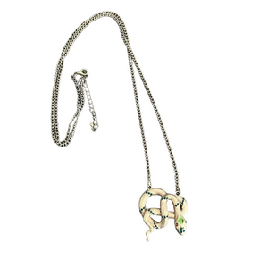 Gold tone jewel rhinestone studded snake long pendant necklace